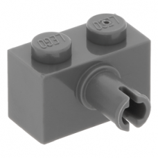 LEGO kocka 1x2 egy oldalán pin csatlakozóval, sötétszürke (2458)